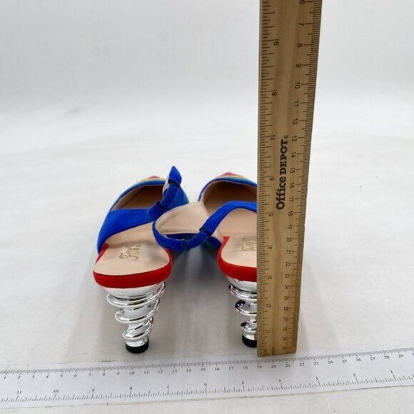 FOWT Bright Rainbow Pointed Toe Kitten Heeled Slingback Pumps Sandals Shoes - Picture 5 of 8